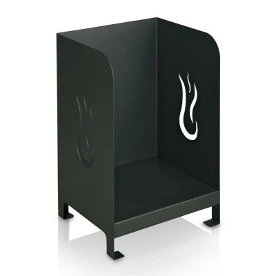 Firewood rack with flames design, black, h 67 cm